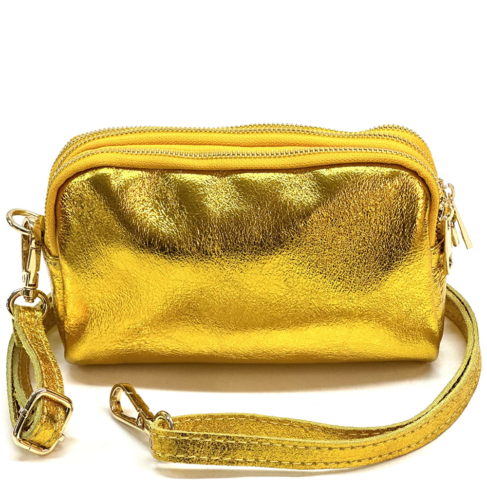 Aurora Metallic Leather Crossbody Wallet - Made In Italy