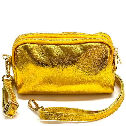 Aurora Metallic Leather Crossbody Wallet - Made In Italy