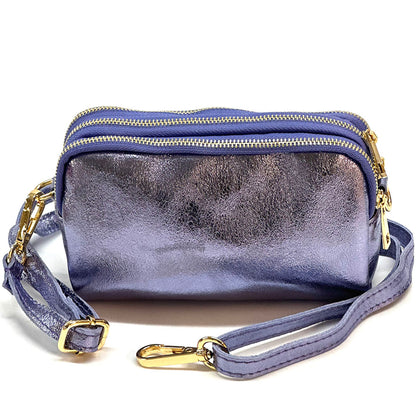Aurora Metallic Leather Crossbody Wallet - Made In Italy
