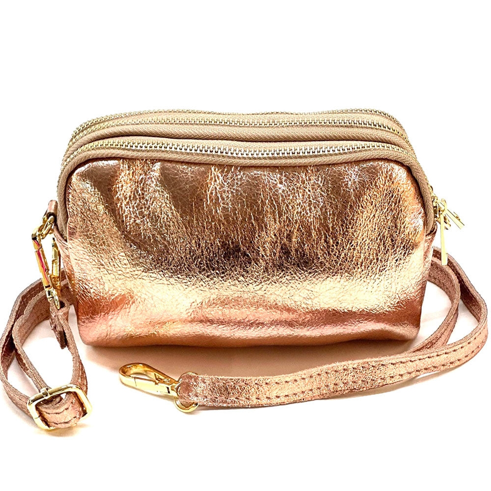 Aurora Metallic Leather Crossbody Wallet - Made In Italy
