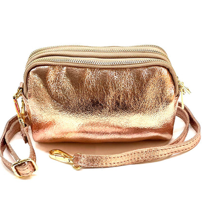 Aurora Metallic Leather Crossbody Wallet - Made In Italy