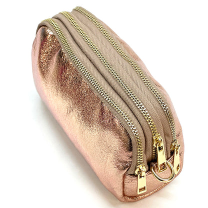 Aurora Metallic Leather Crossbody Wallet - Made In Italy
