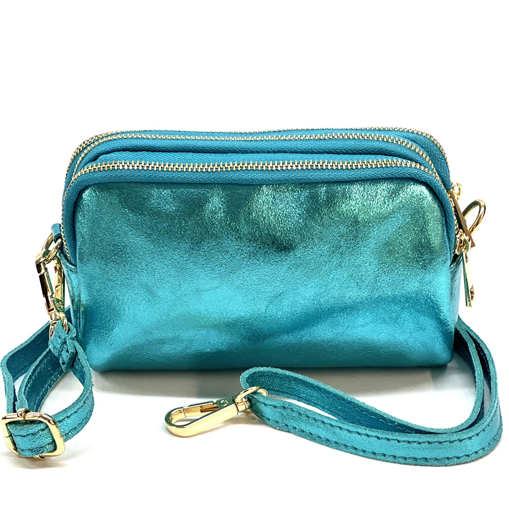 Aurora Metallic Leather Crossbody Wallet - Made In Italy