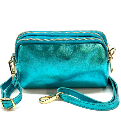 Aurora Metallic Leather Crossbody Wallet - Made In Italy