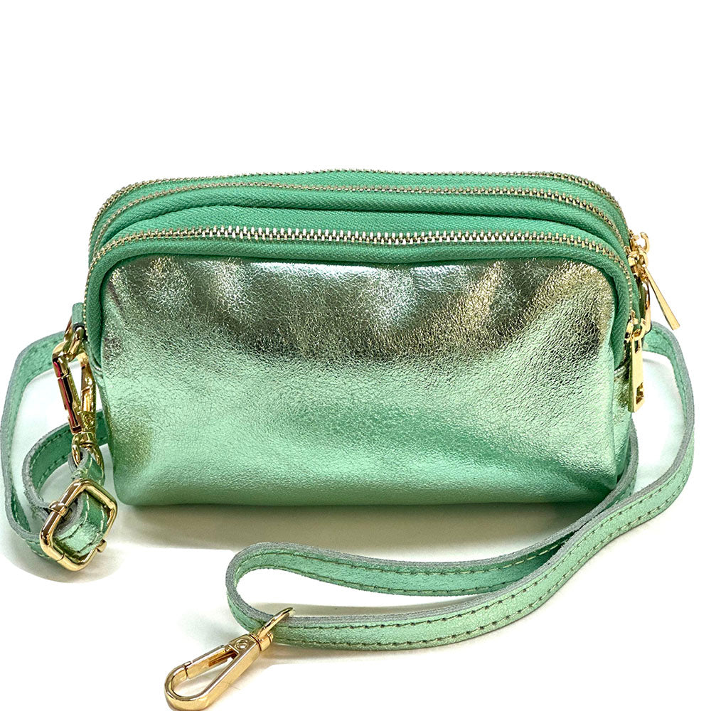 Aurora Metallic Leather Crossbody Wallet - Made In Italy