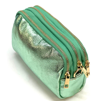 Aurora Metallic Leather Crossbody Wallet - Made In Italy