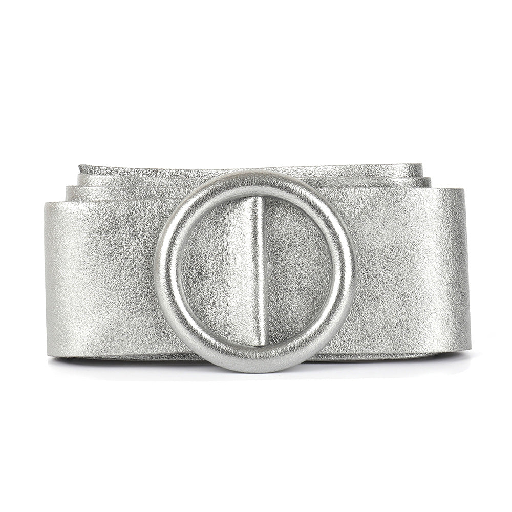 Rings of Elegance Genuine Leather Belt with Decorative Ring - Made In Italy