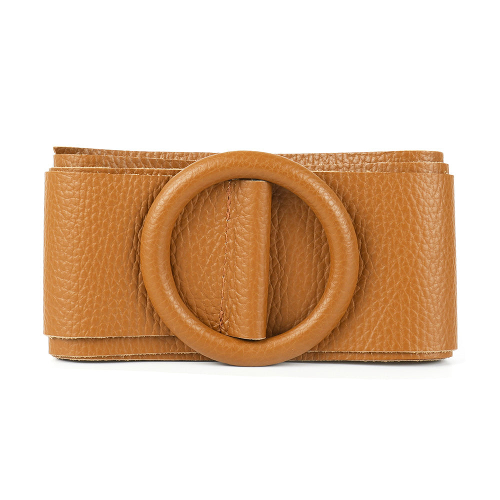 Rings of Elegance Genuine Leather Belt with Decorative Ring - Made In Italy
