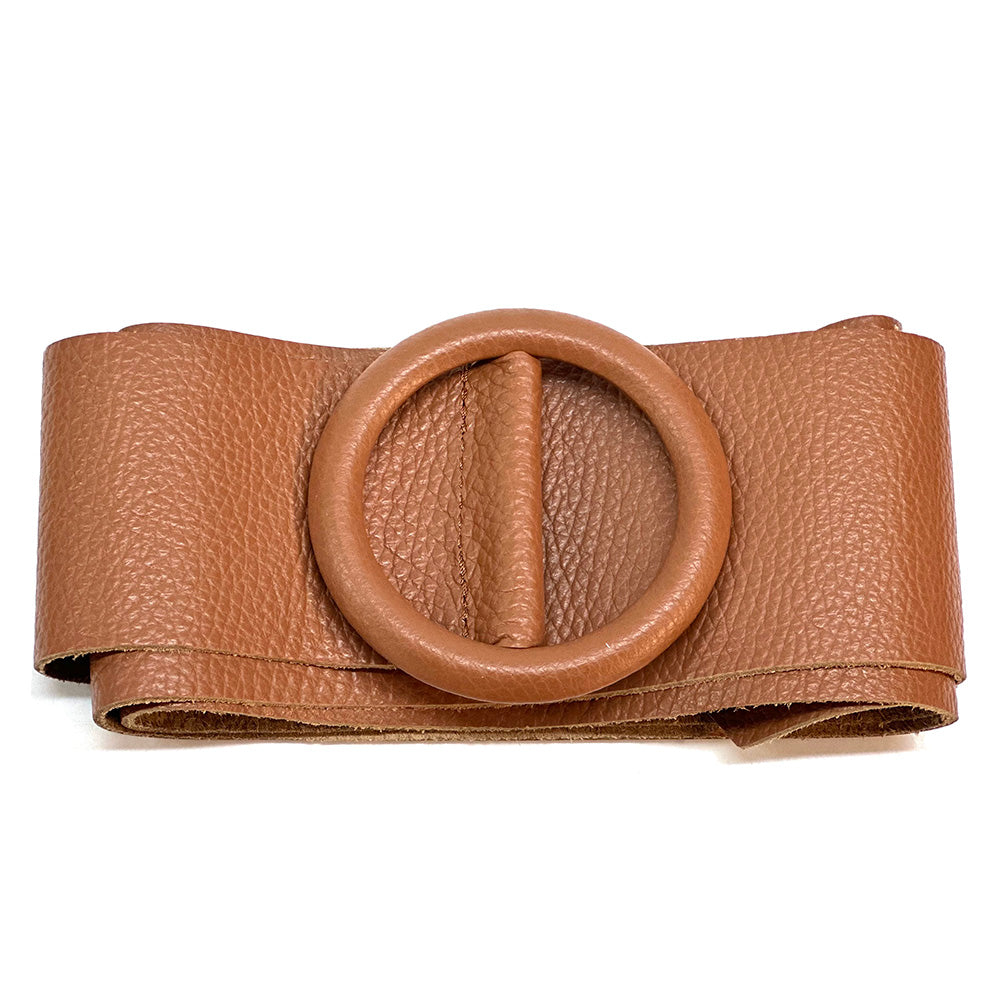 Rings of Elegance Genuine Leather Belt with Decorative Ring - Made In Italy