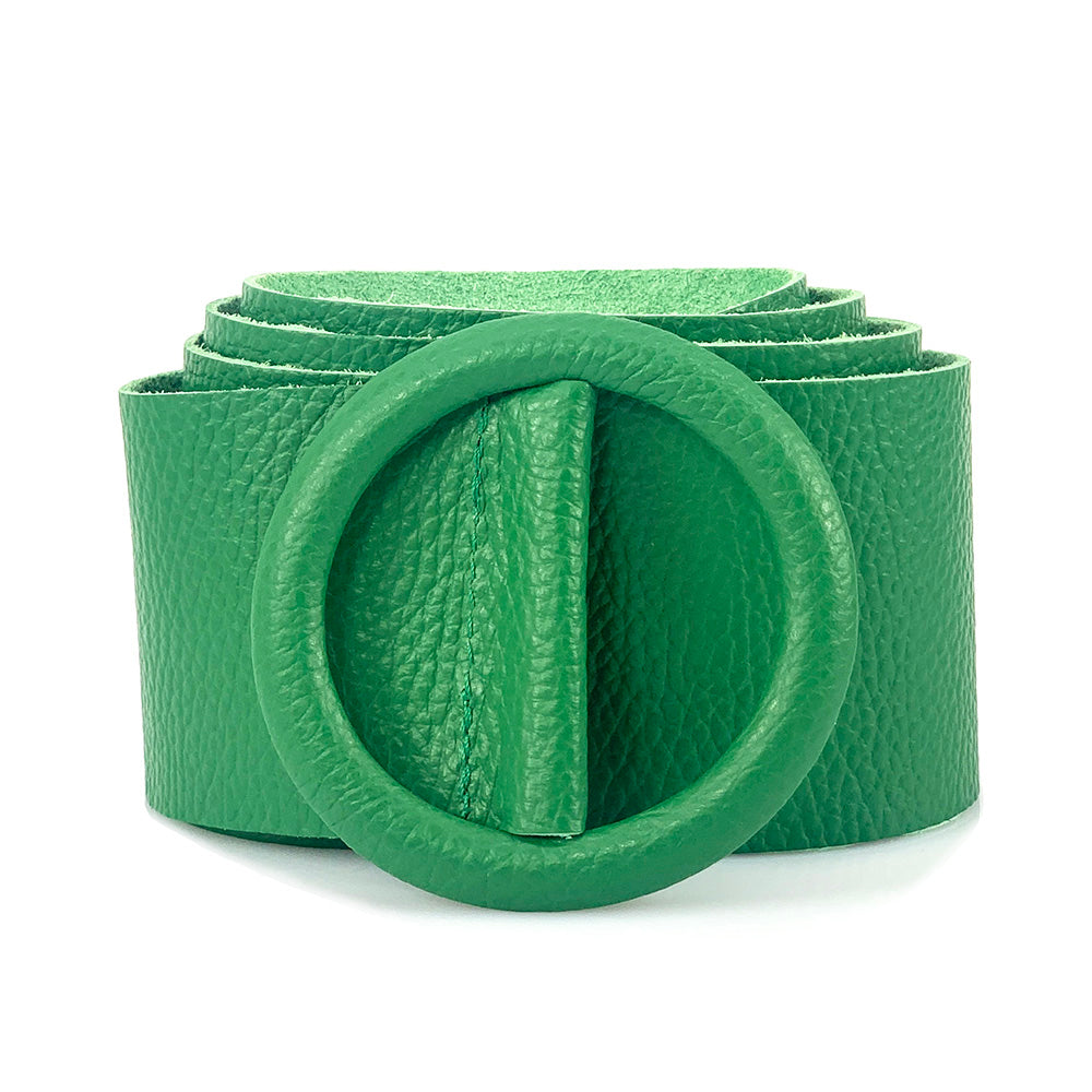 Rings of Elegance Genuine Leather Belt with Decorative Ring - Made In Italy