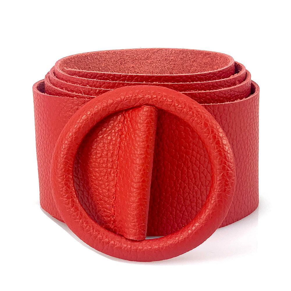 Rings of Elegance Genuine Leather Belt with Decorative Ring - Made In Italy