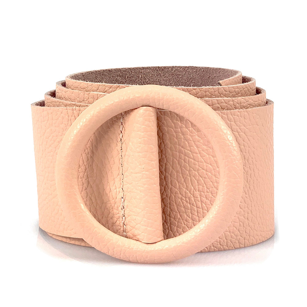 Rings of Elegance Genuine Leather Belt with Decorative Ring - Made In Italy