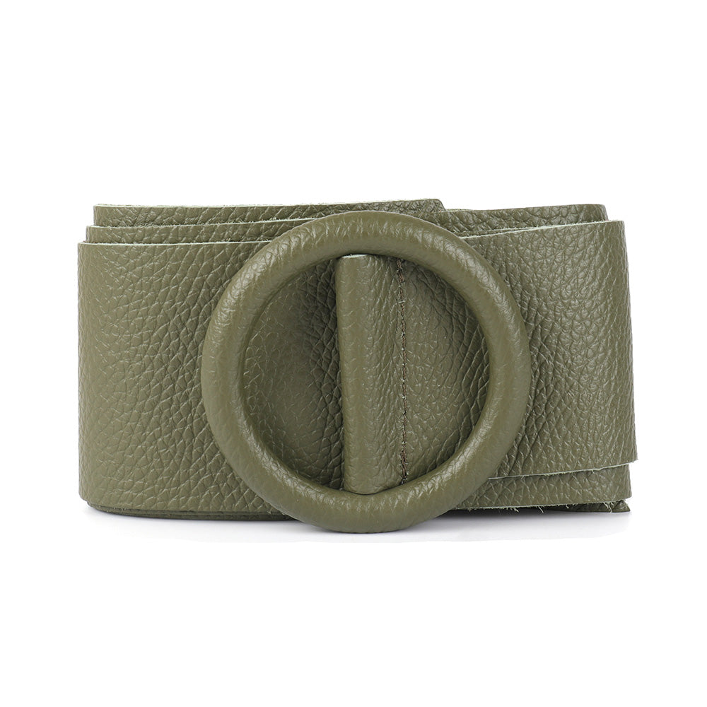 Rings of Elegance Genuine Leather Belt with Decorative Ring - Made In Italy