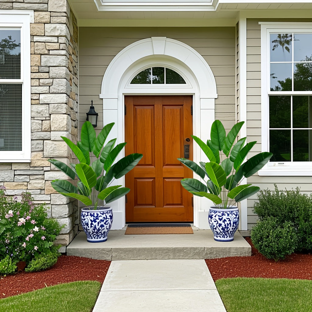 2pcs Realistic Artificial Banana Plants, Outdoor Artificial Green Plant with 24 Large Leaves, Suitable for Indoor/Outdoor Decoration