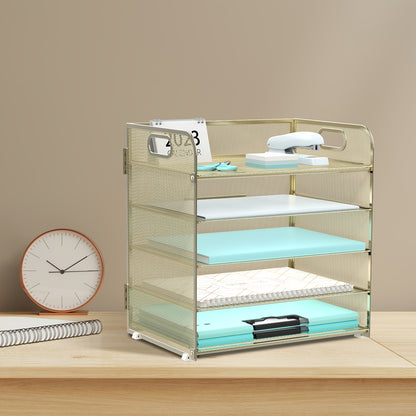 5-Layer Paper Organizer with Handle, Tray Mesh Desktop File Organizer, Paper Sorter. Desktop Organizer for Office Desk