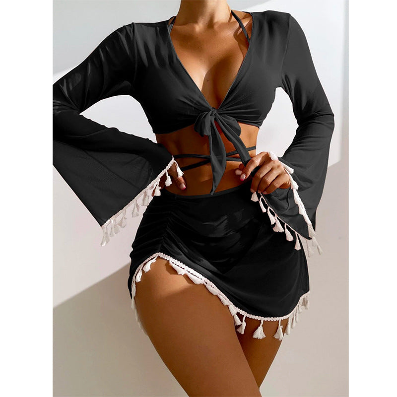 Tassel four piece bikini set