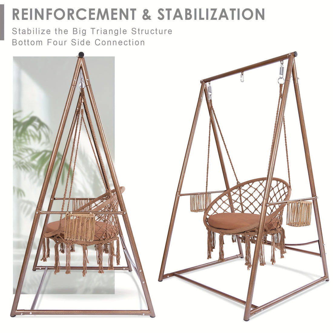 Hammock Swing | Reinforced Macrame Hammock Swing Chair With Cushion - 2 Storage Baskets And 3 Hooks For Outdoor