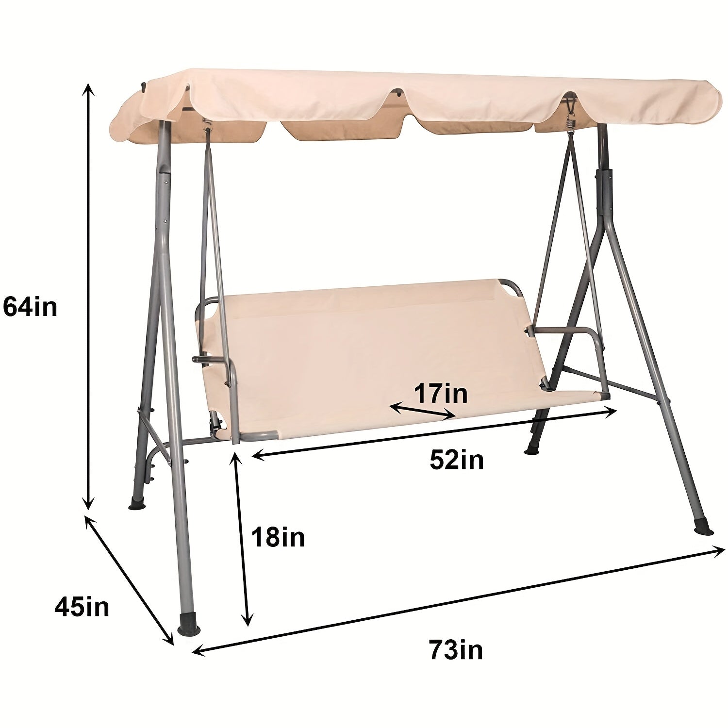 Steel Outdoor 3-Seat Porch Swing Hammock Bench Lounge Chair W/ Canopy
