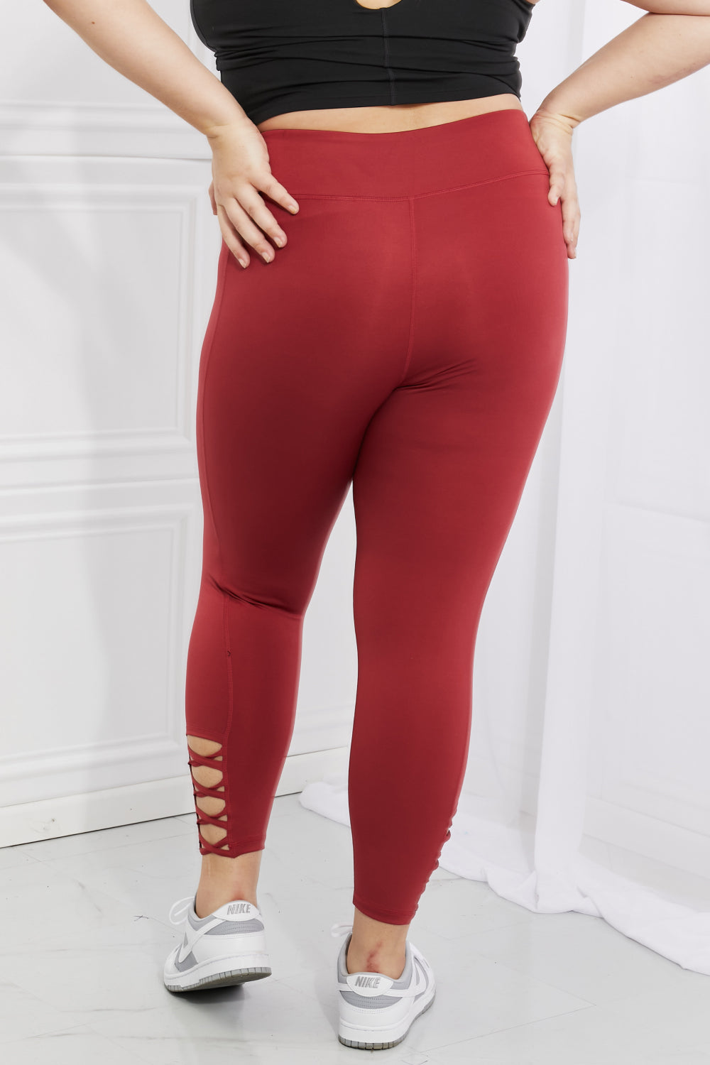 Yelete Prepared Brick Red Full-Size Ankle Cutout Active Leggings