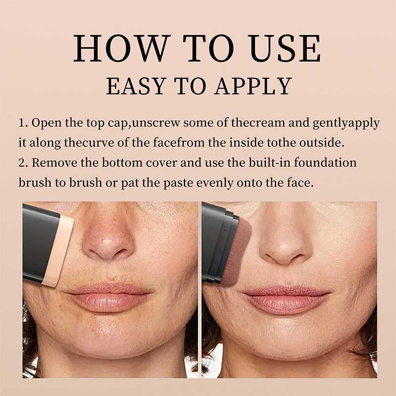 Oqianya Cream Foundation Concealer Long-Lasting Solid Foundation  Dual-Purpose Powder Puff Brush