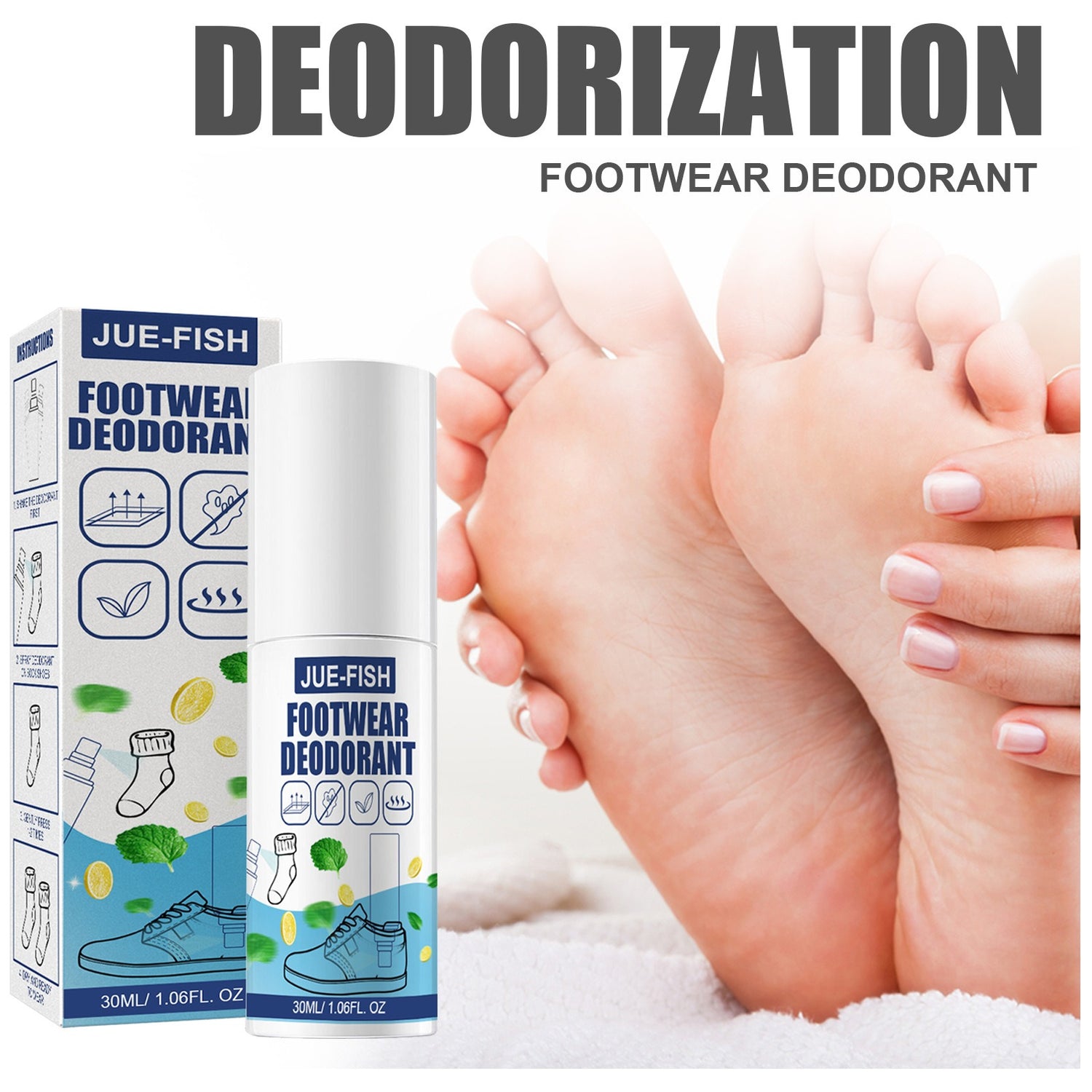 JUE-FISH shoe and sock deodorant shoe cabinet deodorant spray to remove sweat feet odor odor odor fast and lasting fragrance