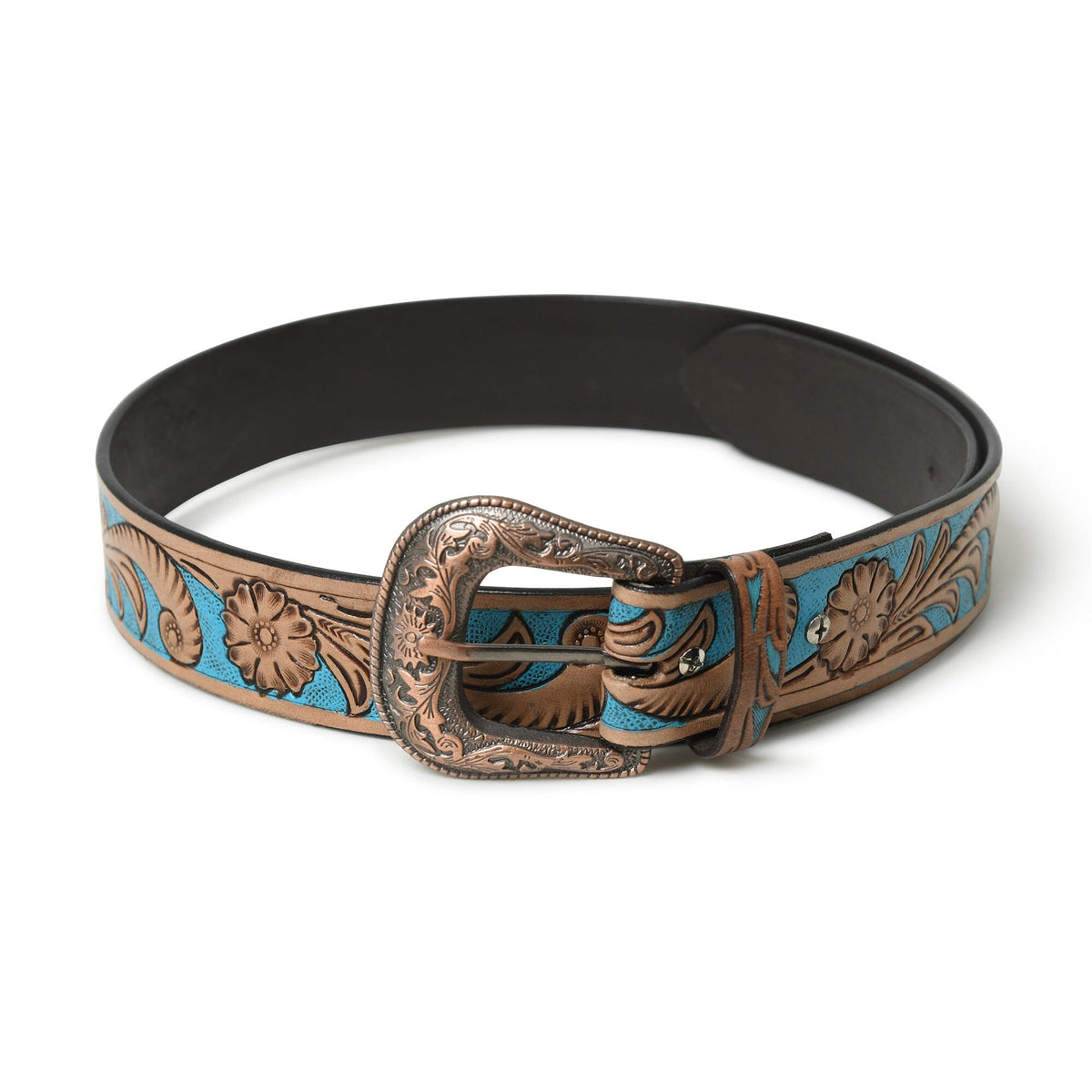 Western Cowboy Leather Belt - Blue &amp; Brown