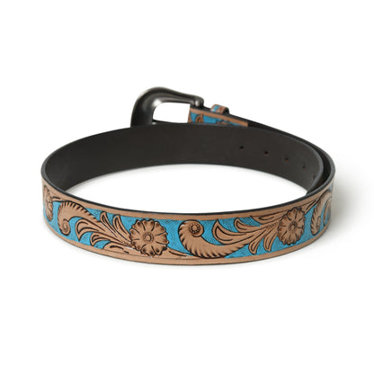 Western Cowboy Leather Belt - Blue &amp; Brown