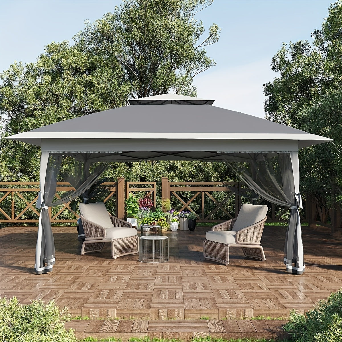 12x12/13x13 Pop Up Gazebo Outdoor Canopy Shelter With Mosquito Netting