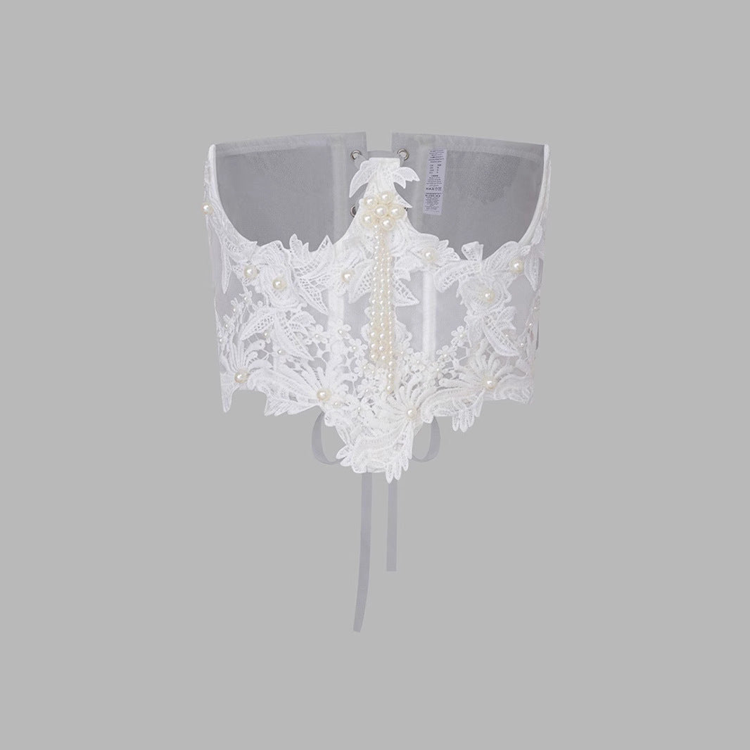 Fishbone Bust Support Shapewear Fringe Bead Waist Tying Strap Sexy Bralette