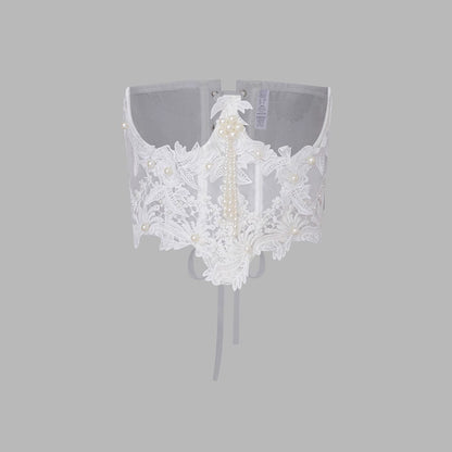 Fishbone Bust Support Shapewear Fringe Bead Waist Tying Strap Sexy Bralette