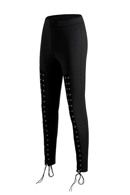 Black Grommet Lace Up Front Leggings