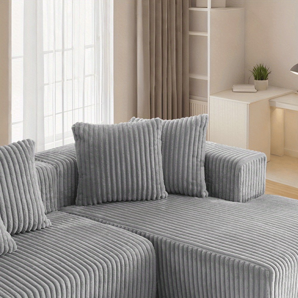 4-Seater Modular U-Shaped Sectional Sofa with Chaise Lounge | Striped Corduroy Upholstery, Grey | Free Configuration, Easy Assembly