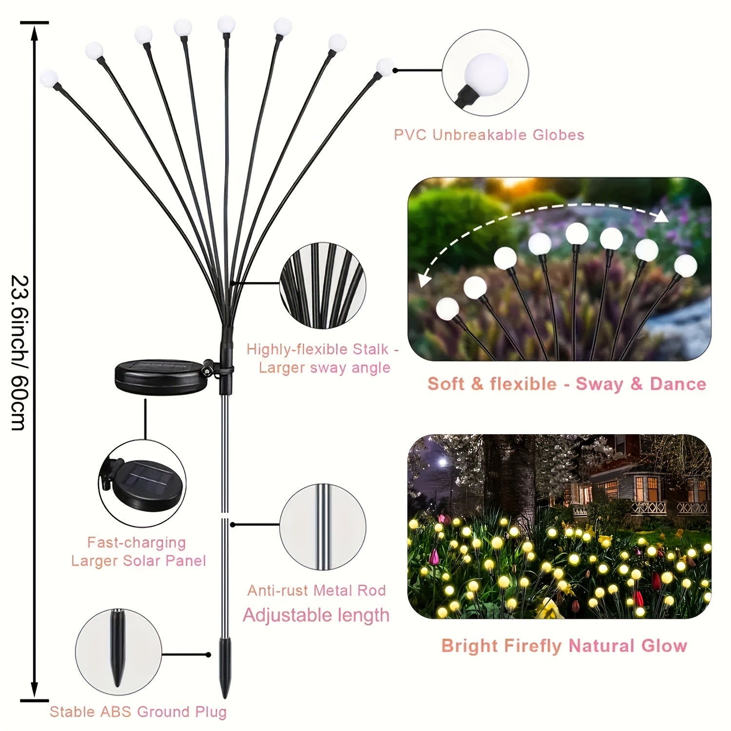 6-Pack 48 LED Solar Garden Lights, Solar Swaying Light