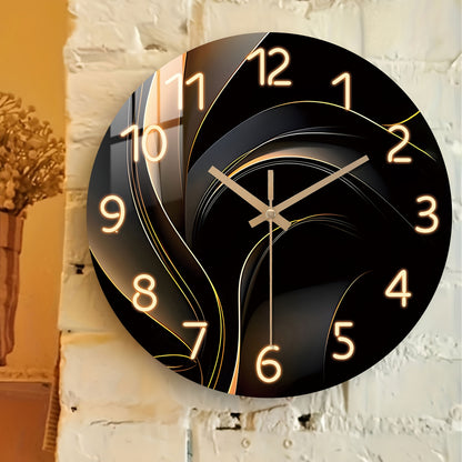 Modern Abstract Geometric Wall Clock, Silent Japanese Quartz Movement, Round Wood Frame, Fantasy Themed Artistic Decor