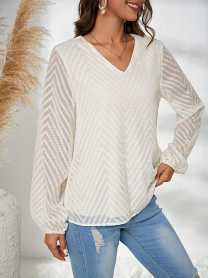 V-Neck Balloon Sleeve Blouse