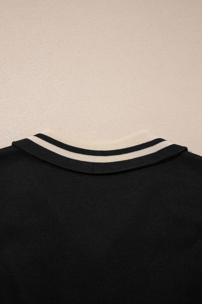 Black Striped Webbing Trim Preppy Polo Tee Dress