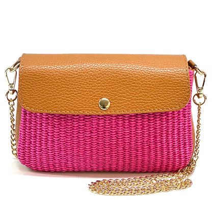 Solea Straw and Leather Clutch &amp; Crossbody Bag - Made In Italy