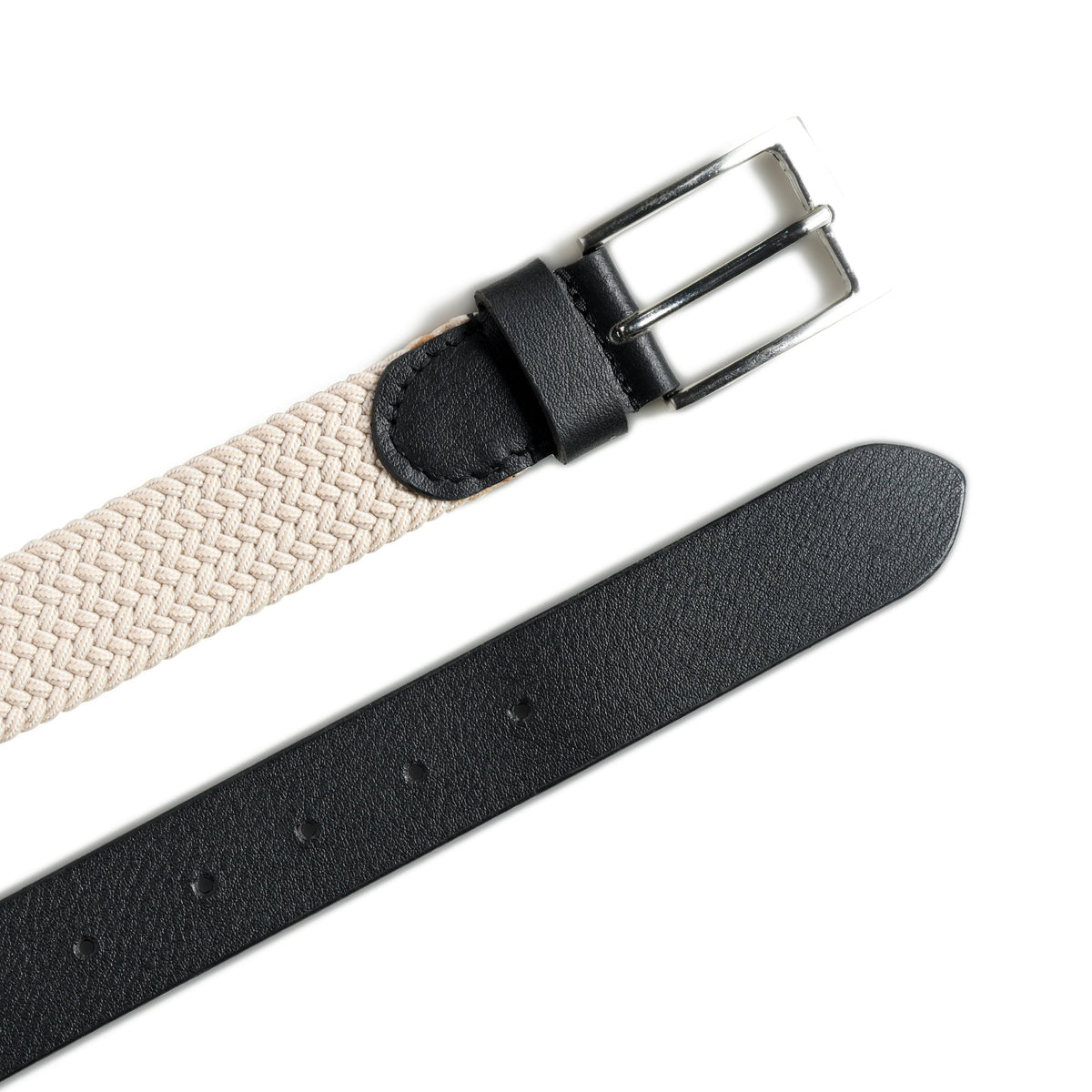 Cream &amp; Black Braided Canvas Leather Belt