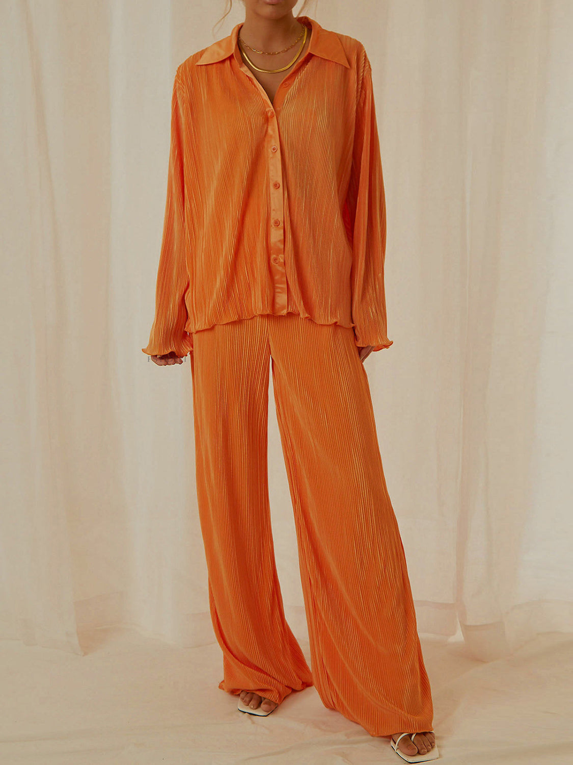 Loungewear Outfit with Collar, Long Sleeves, and Pants