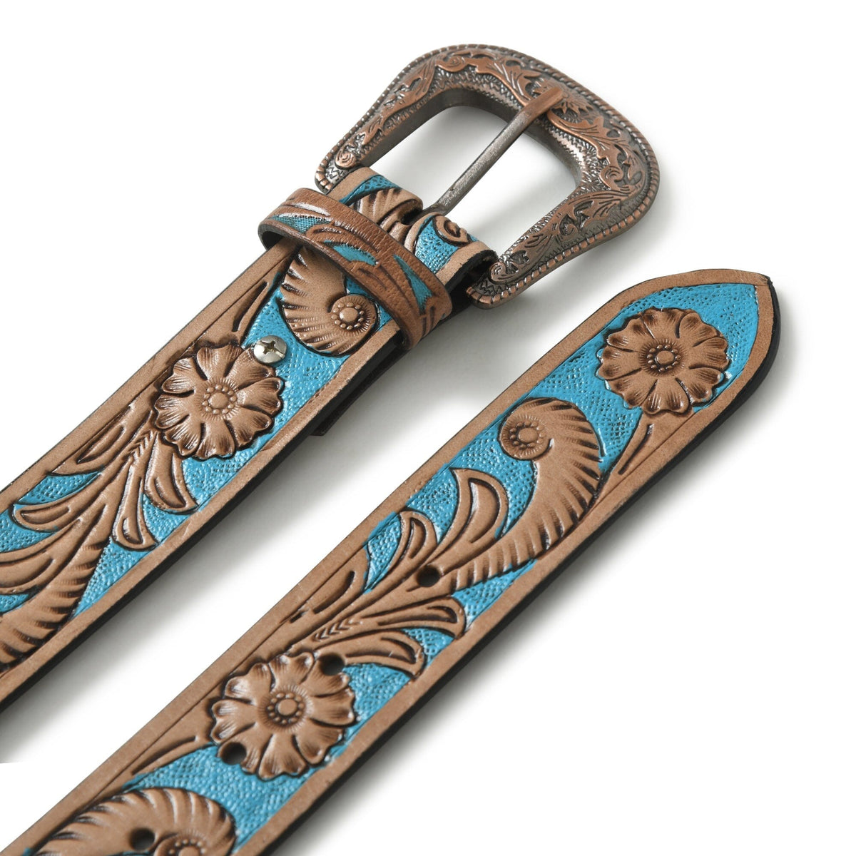 Western Cowboy Leather Belt - Blue &amp; Brown