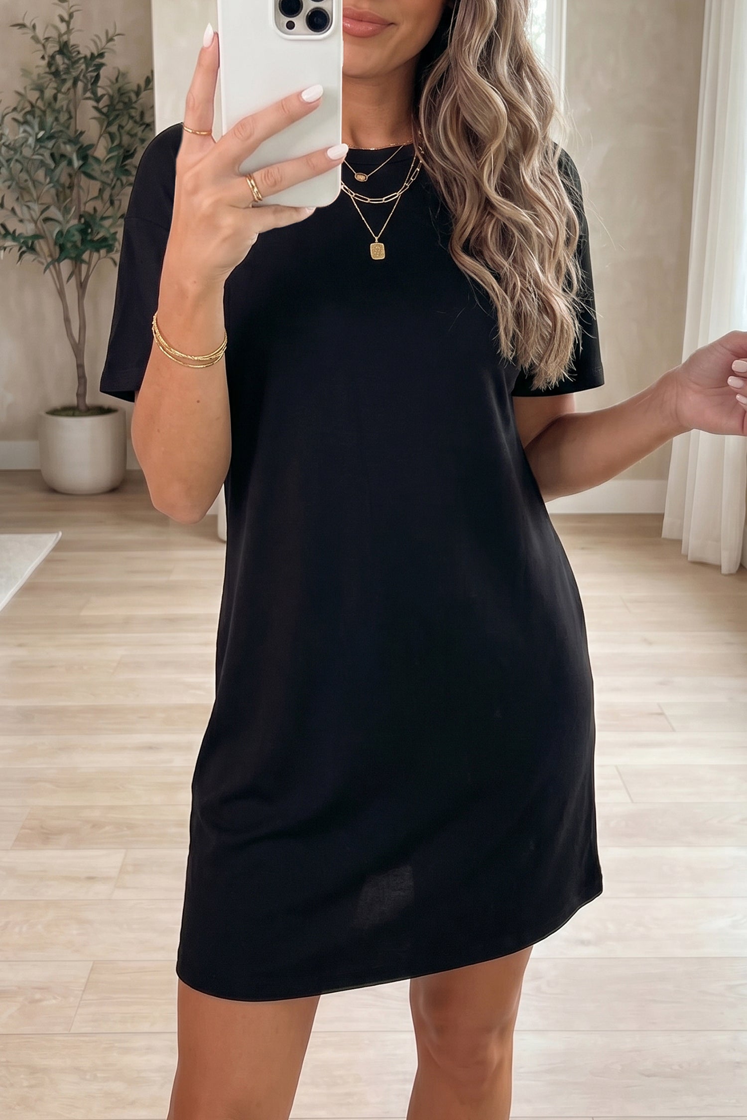Black Bow Decor Backless Short Sleeve Shift Mini Dress