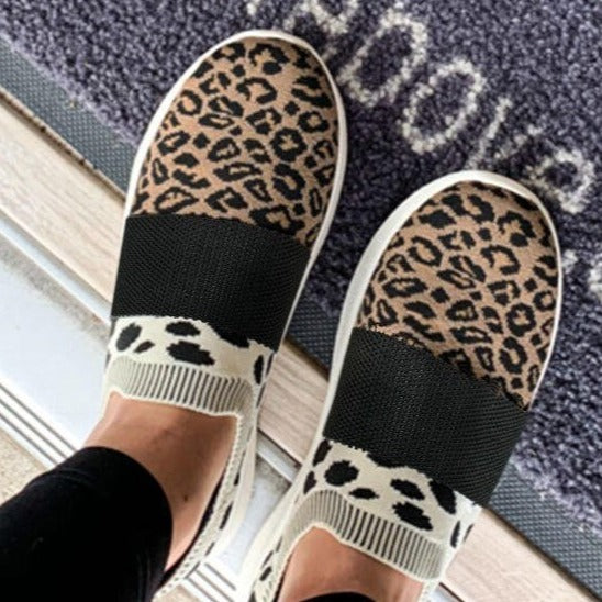 Womens Sneakers Shoes Slip On Knitted Casual Mesh Leopard Tennis  Walking Sock Shoes