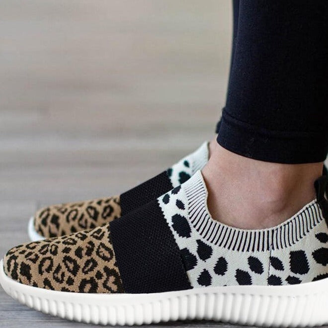 Womens Sneakers Shoes Slip On Knitted Casual Mesh Leopard Tennis  Walking Sock Shoes