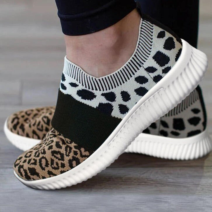 Womens Sneakers Shoes Slip On Knitted Casual Mesh Leopard Tennis  Walking Sock Shoes