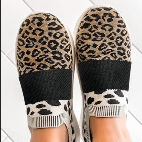 Womens Sneakers Shoes Slip On Knitted Casual Mesh Leopard Tennis  Walking Sock Shoes