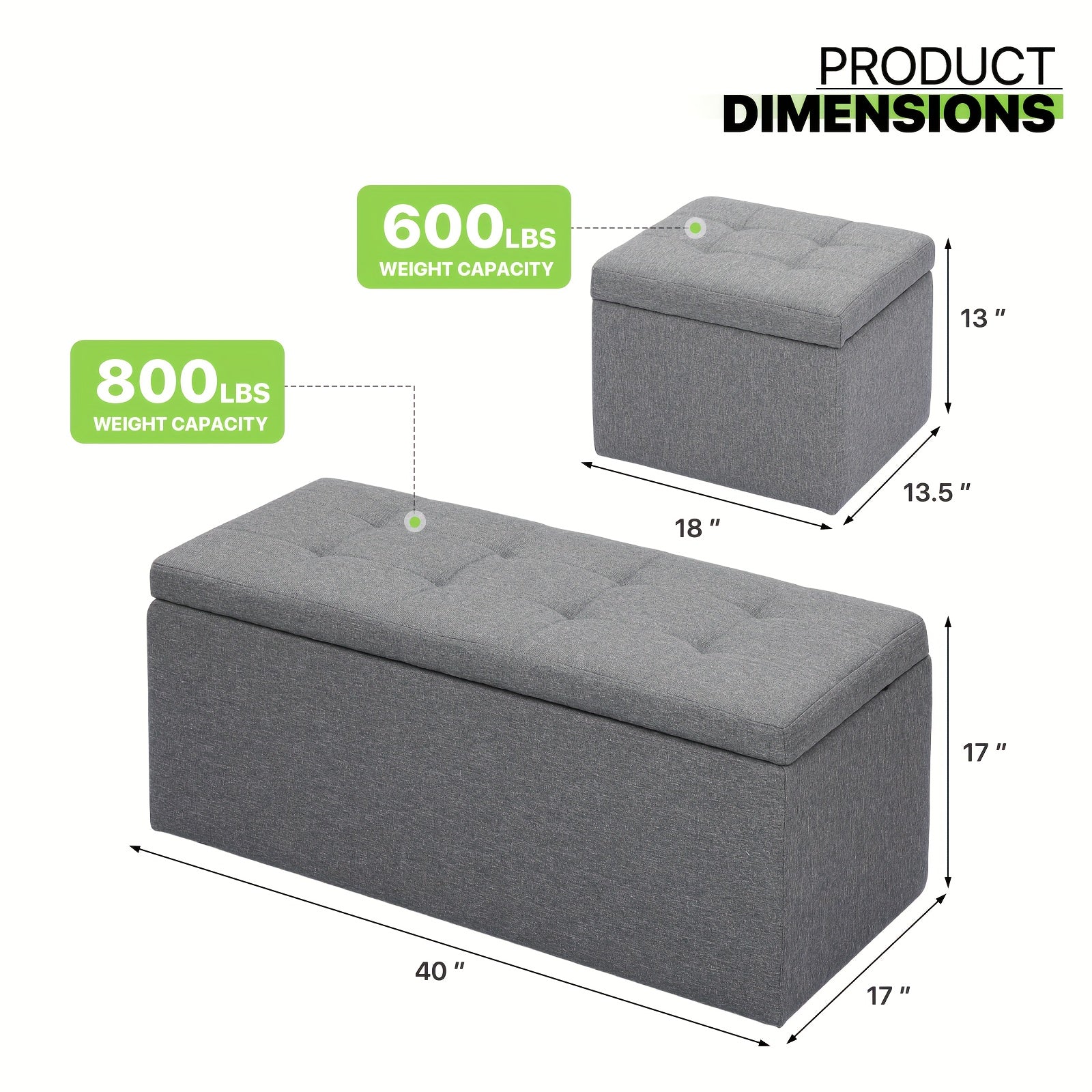 Set of 3 Large Storage Ottoman Bench Set, Combination Ottomans, Tufted Footrest Stool Footstool Bench