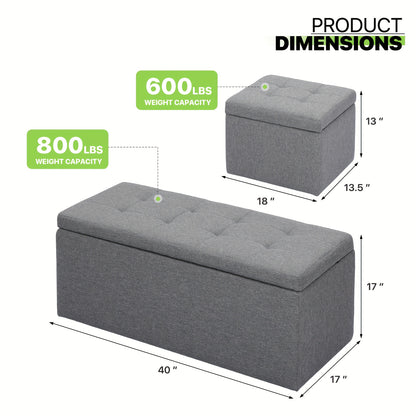 Set of 3 Large Storage Ottoman Bench Set, Combination Ottomans, Tufted Footrest Stool Footstool Bench