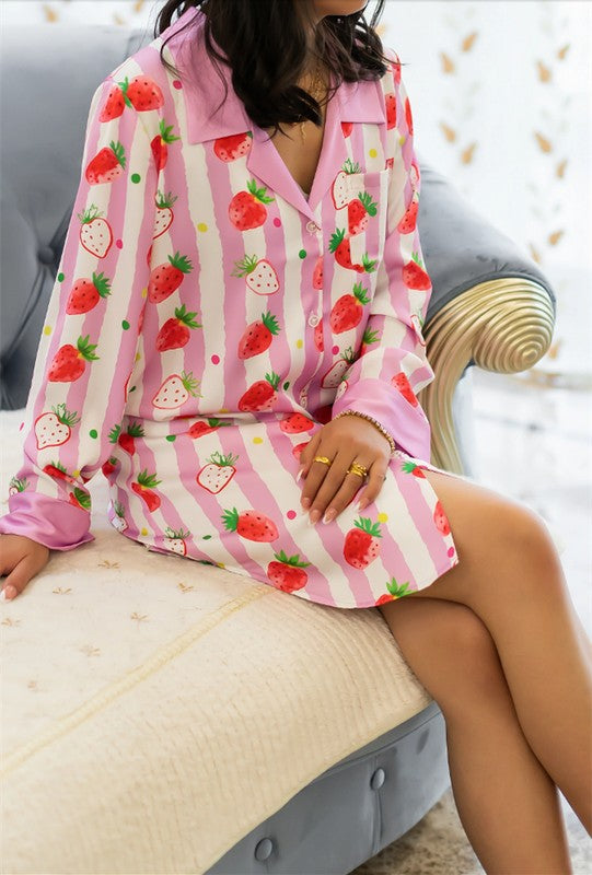 Pink Sleepshirt with Strawberry Stripes