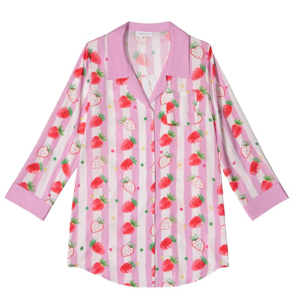 Pink Sleepshirt with Strawberry Stripes