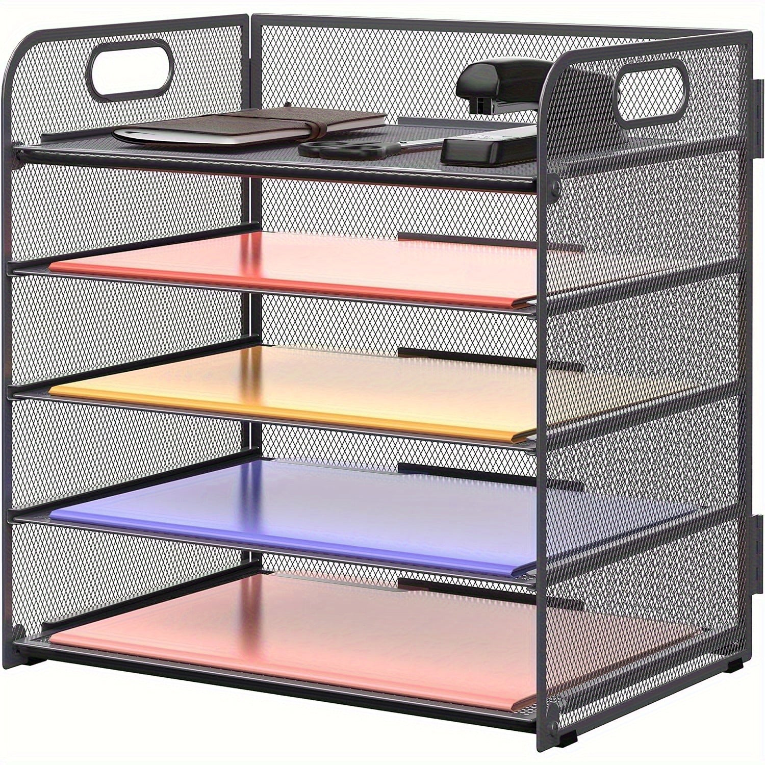 5-Layer Paper Organizer with Handle, Tray Mesh Desktop File Organizer, Paper Sorter. Desktop Organizer for Office Desk